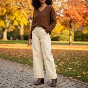 Old Navy Cream High Waisted OG Loose Wide Leg Womens Utility Denim Jeans Size 16